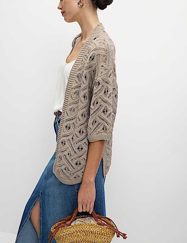 Cardigan textur&eacute; bord-&agrave;-bord coupe longue - FR