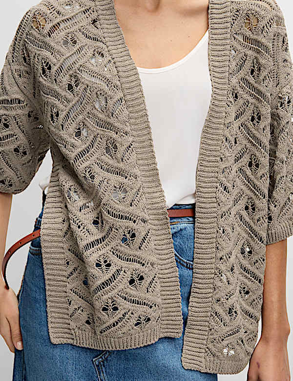 Cardigan textur&eacute; bord-&agrave;-bord coupe longue - FR