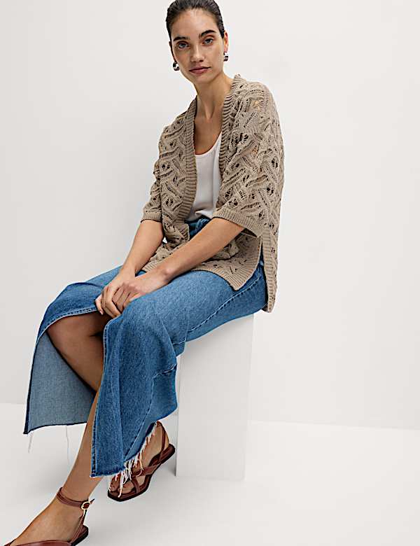 Cardigan textur&eacute; bord-&agrave;-bord coupe longue - FR