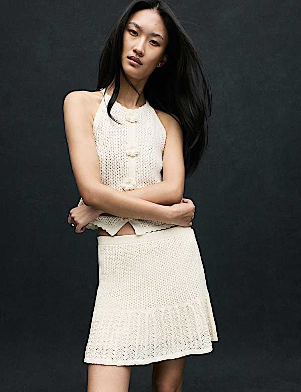 Minijupe en maille de coton m&eacute;lang&eacute; textur&eacute; - CH