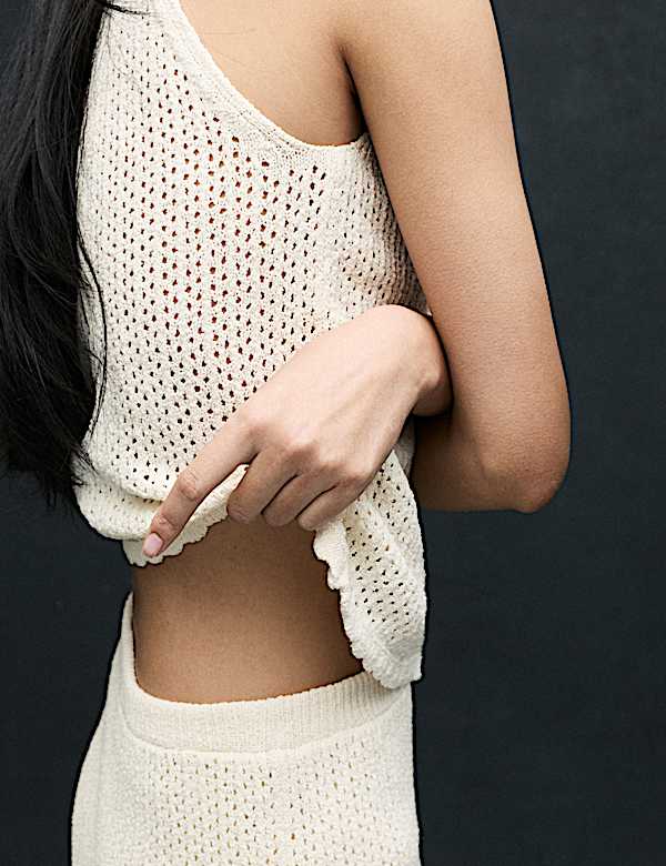 Minijupe en maille de coton m&eacute;lang&eacute; textur&eacute; - CH