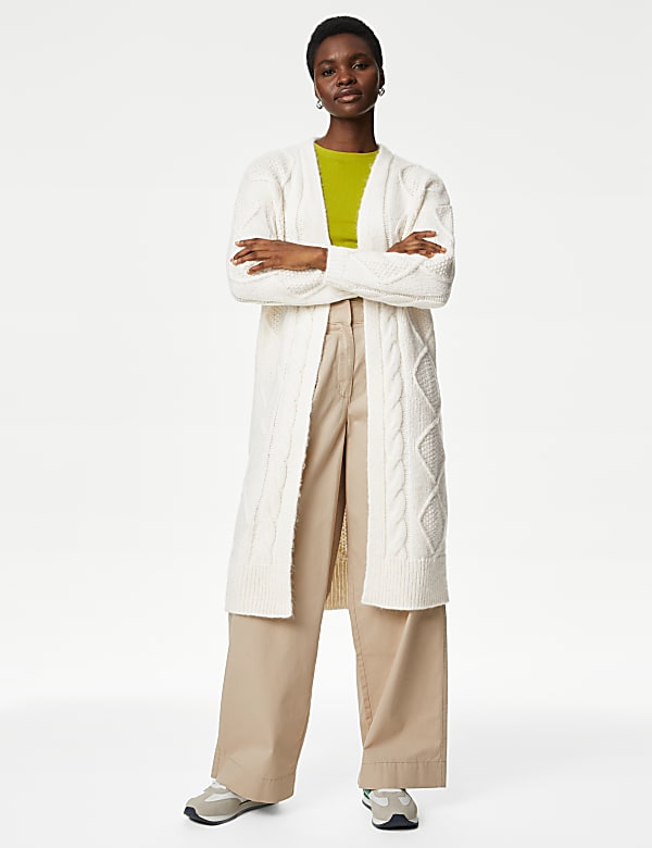 Cable Knit Edge to Edge Longline Cardigan