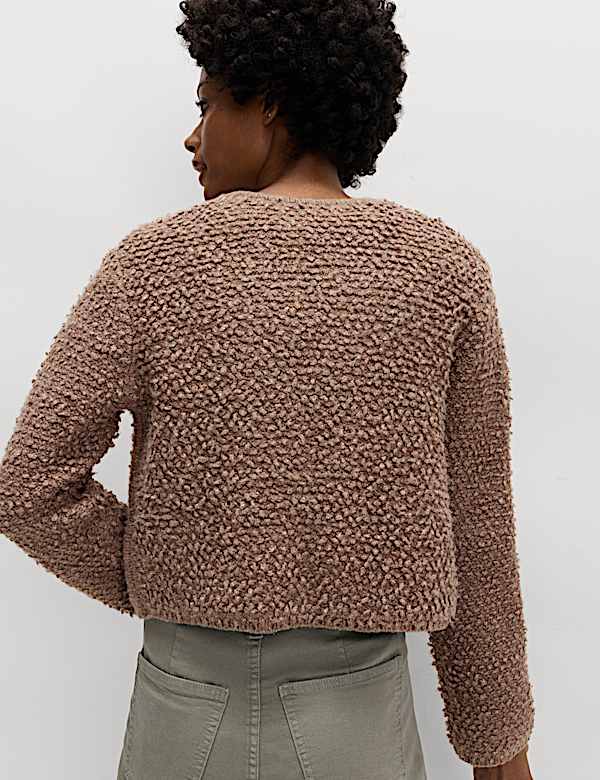 Textured Tie Front Cardigan with Wool - ES