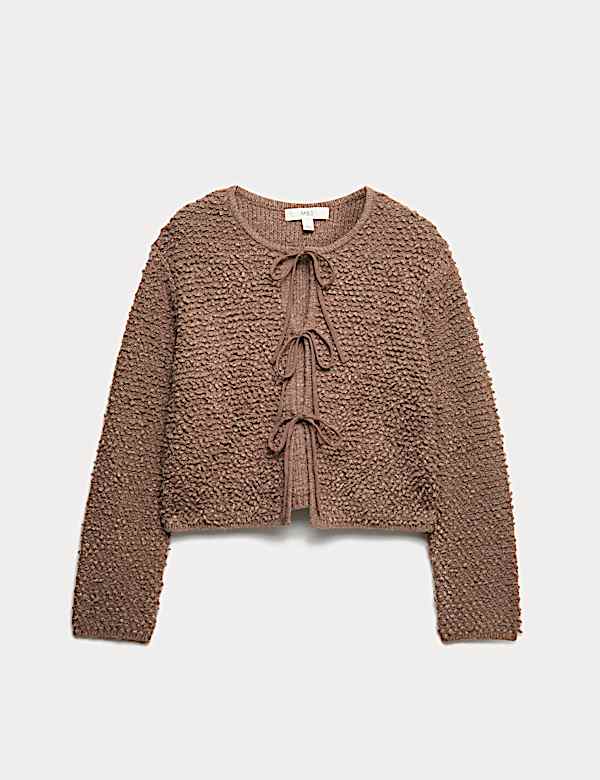 Textured Tie Front Cardigan with Wool - ES