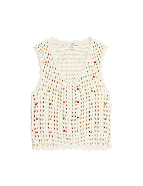 Cotton Blend Textured Slim Fit Cropped Vest