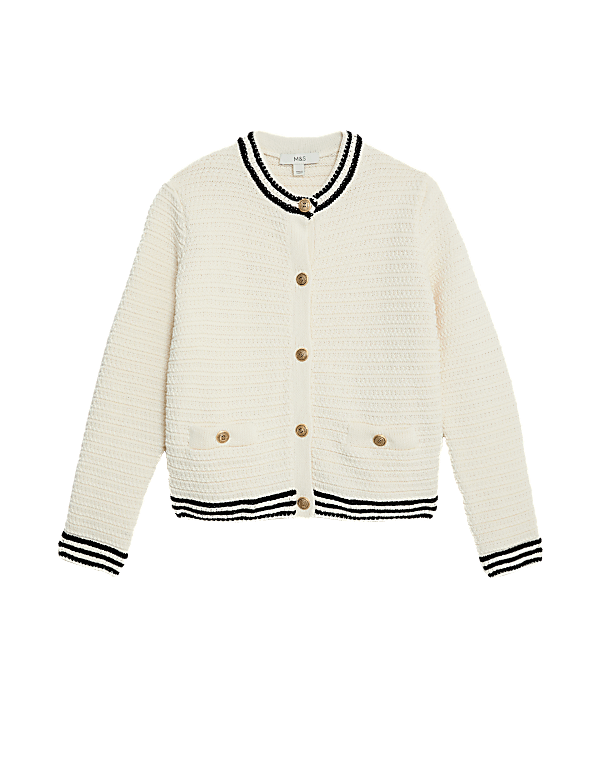 Buy Cotton Blend Textured Crew Neck Cardigan at Marks & Spencer