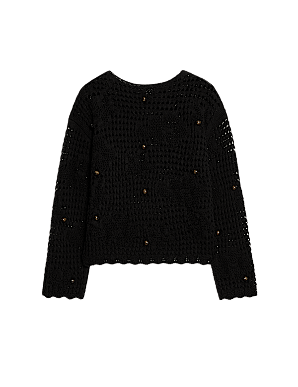 Cotton Blend Open Stitch Relaxed Cropped Jumper