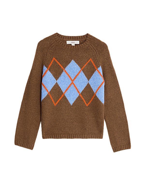Argyle Crew Neck Jumper With Wool