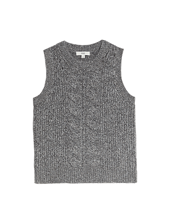 Cable Knit Sequin Knitted Vest with Wool