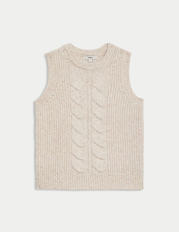 Cable Knit Sequin Knitted Vest with Wool - BG