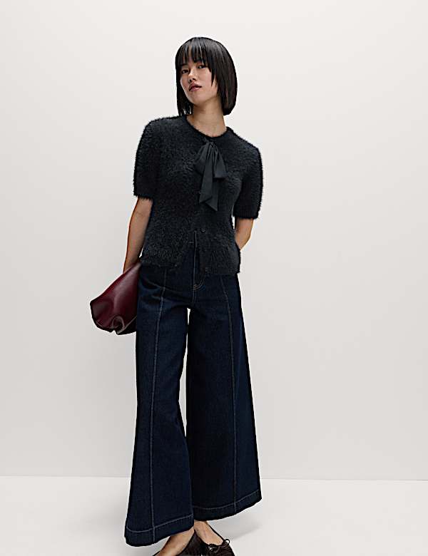 Textured Crew Neck Tie Fastening Cardigan - JE