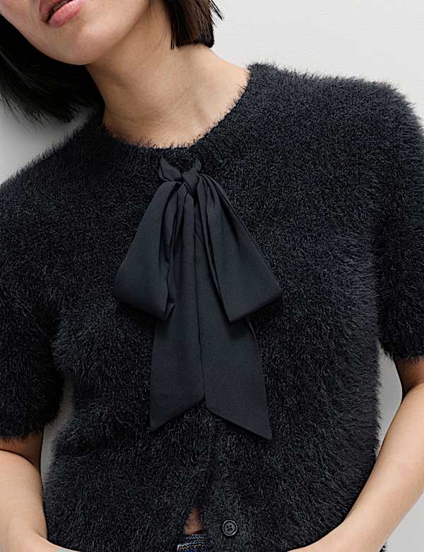 Textured Crew Neck Tie Fastening Cardigan - JE