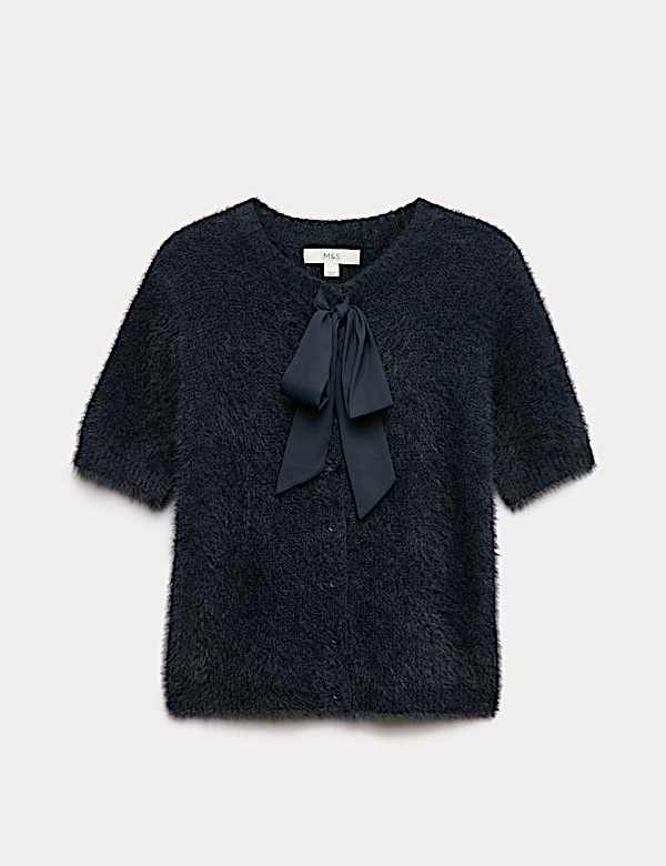 Textured Crew Neck Tie Fastening Cardigan - JE