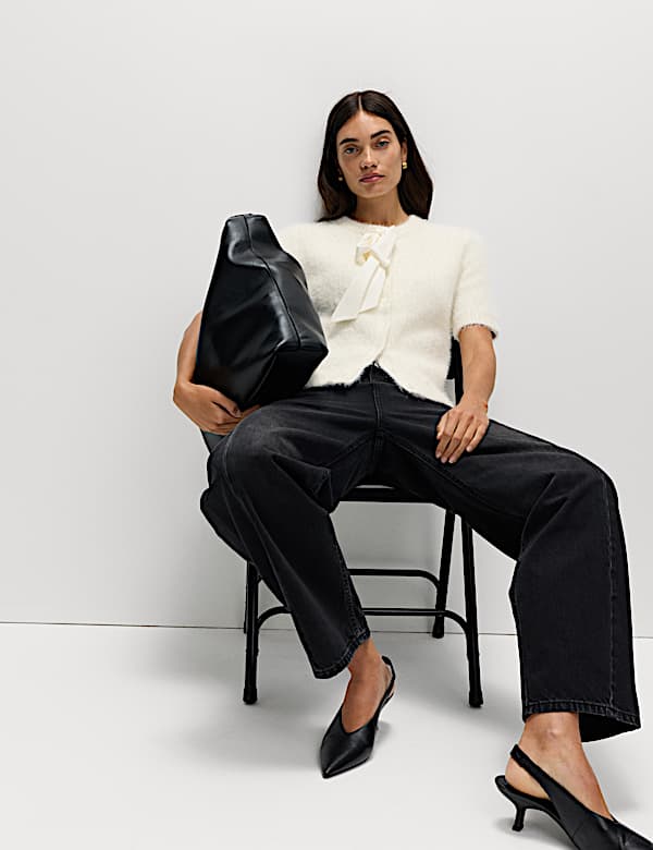 Textured Crew Neck Tie Fastening Cardigan - LU