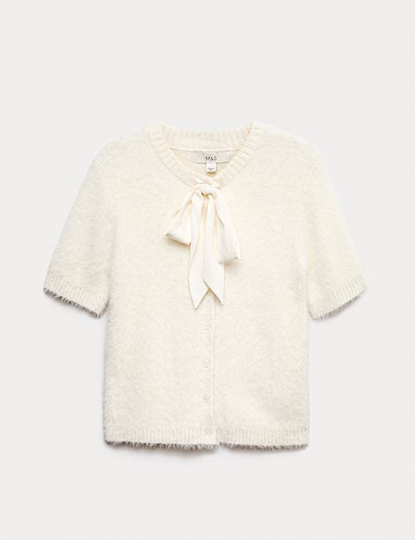 Textured Crew Neck Tie Fastening Cardigan - LU