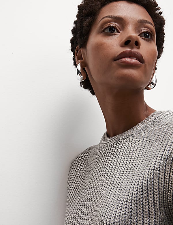Metallic Ribbed Crew Neck Jumper