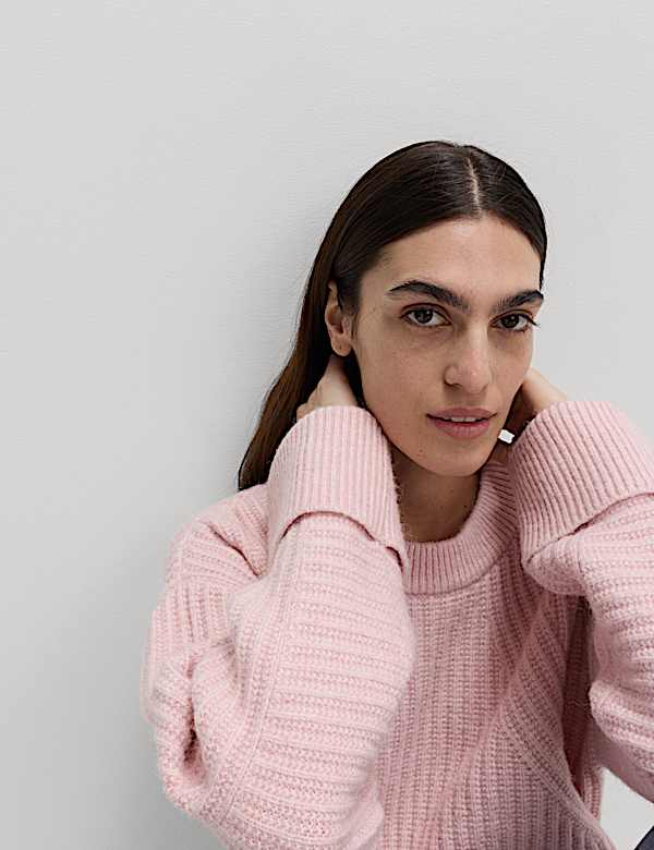 Gerippter Relaxed Fit Pullover mit Alpaka - AT