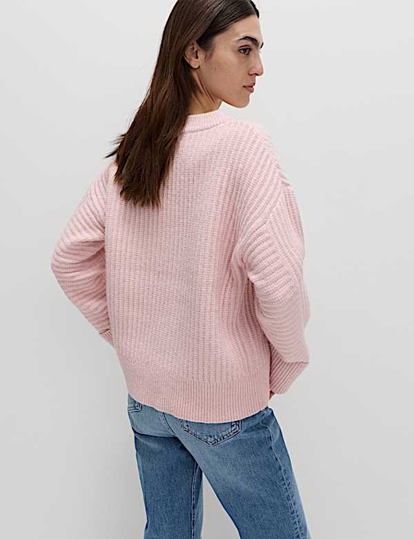 Gerippter Relaxed Fit Pullover mit Alpaka - AT