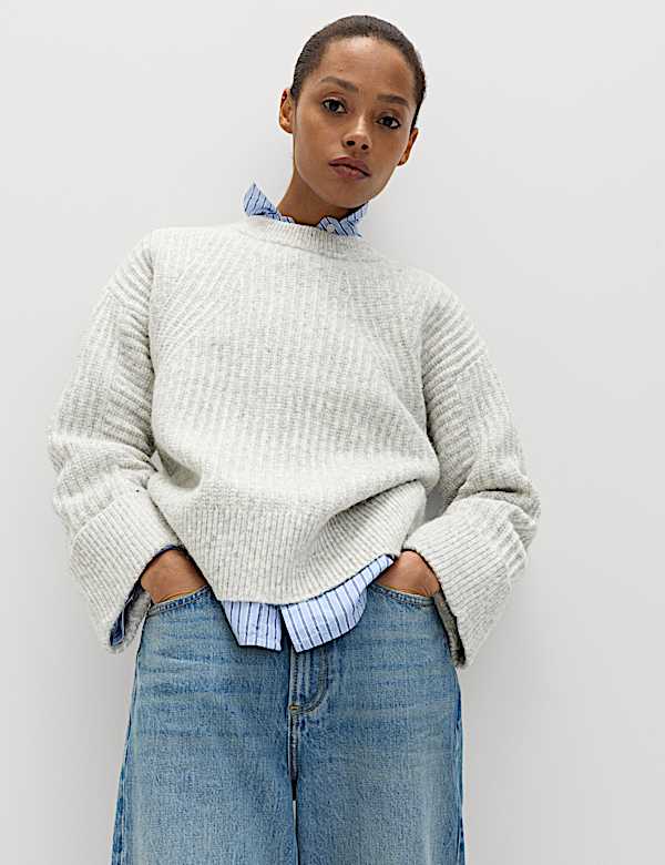 סריג ריב בגזרה נינוחה בשילוב צמר אלפקה - IL