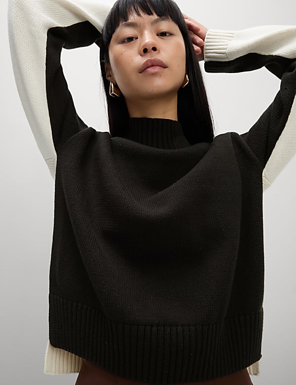 Cotton Rich Textured Funnel Neck Jumper BLACK Jumpers M S MY