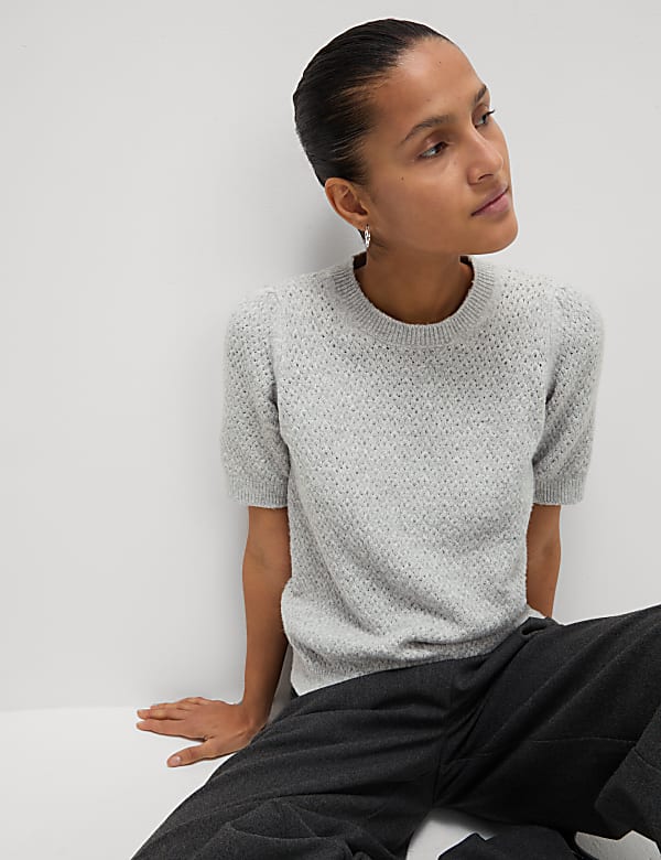 Pointelle Slim Fit Puff Sleeve Top - VN