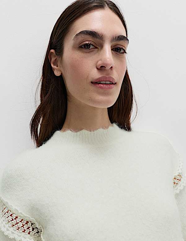 Lace Detail Jumper With Wool - RS