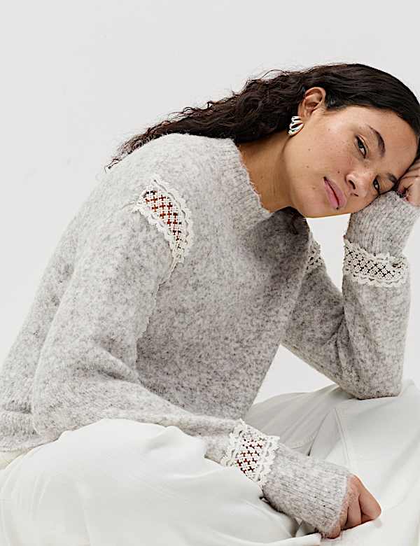 Lace Detail Jumper With Wool - MX