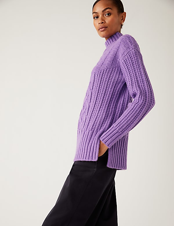 Buy Recycled Blend Cable Knit Longline Jumper at Marks Spencer