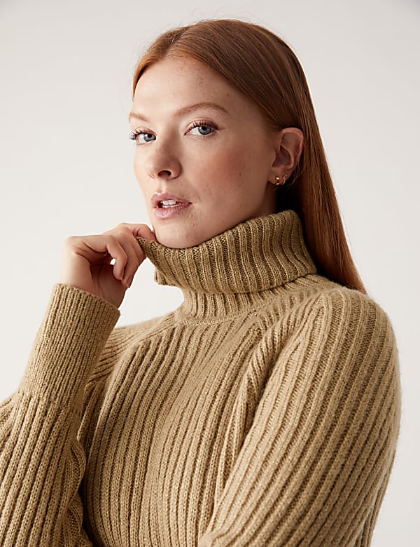 Ribbed Sparkly Roll Neck Longline Jumper