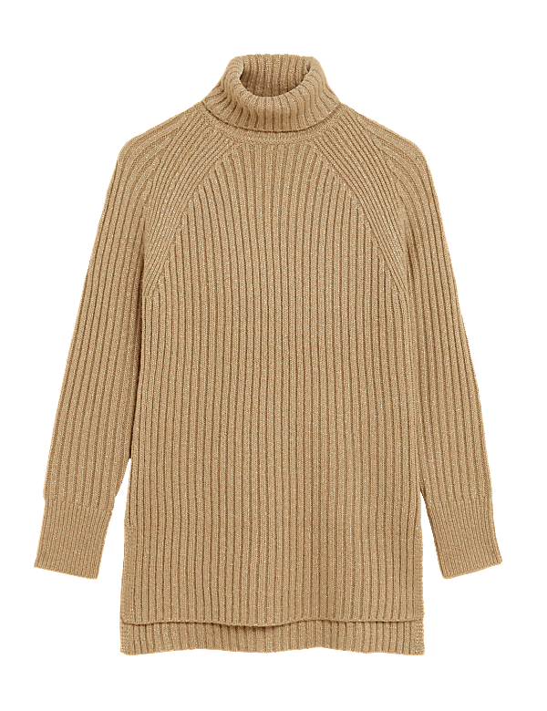 Ribbed Sparkly Roll Neck Longline Jumper