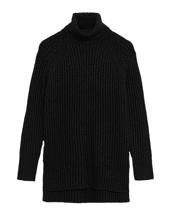 Ribbed Sparkly Roll Neck Longline Jumper