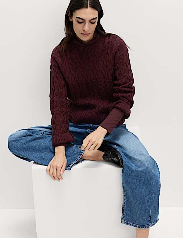 Wool Blend Textured Crew Neck Jumper - BN