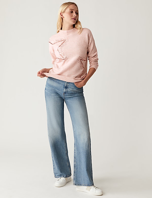 Sequin Star Crew Neck Relaxed Jumper