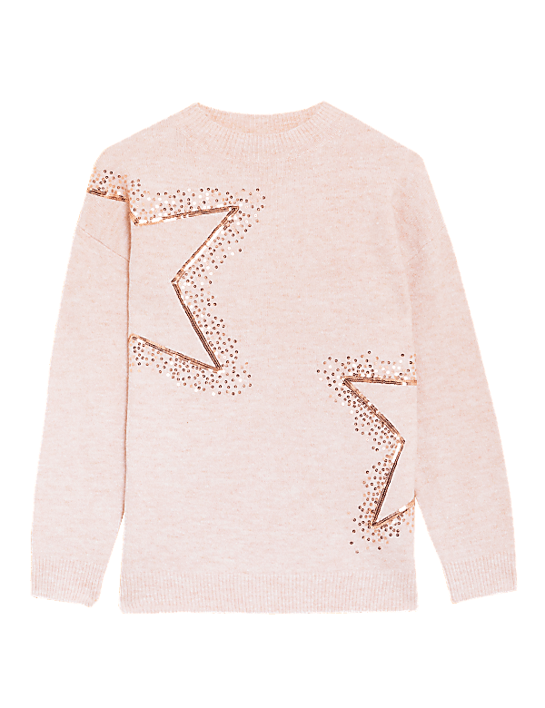 Sequin Star Crew Neck Relaxed Jumper