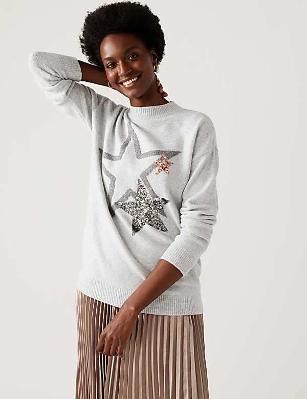 Buy Sequin Star Crew Neck Relaxed Jumper at Marks Spencer