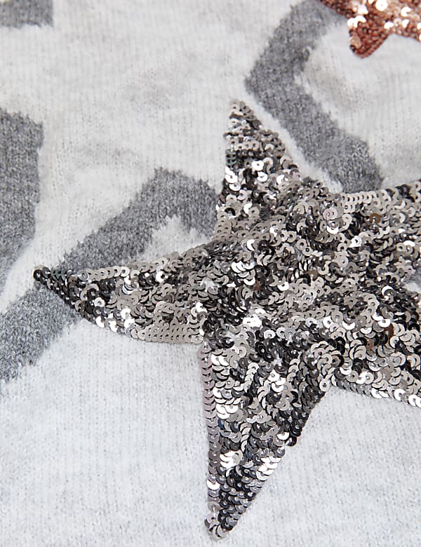 Sequin Star Crew Neck Relaxed Jumper