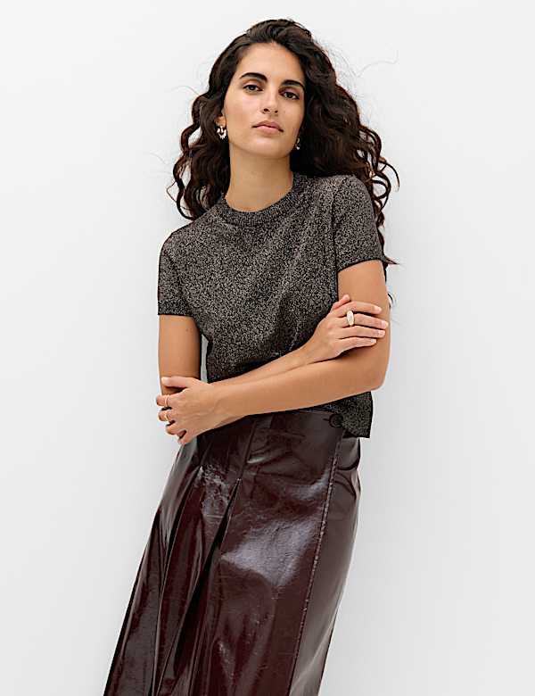 Sparkly Crew Neck Slim Fit Knitted Top - MX