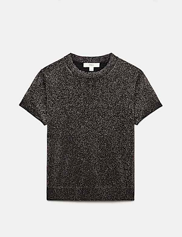 Sparkly Crew Neck Slim Fit Knitted Top - MX