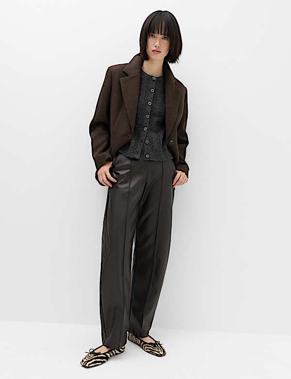 Ribbed Crew Neck Cardigan with Wool - CA