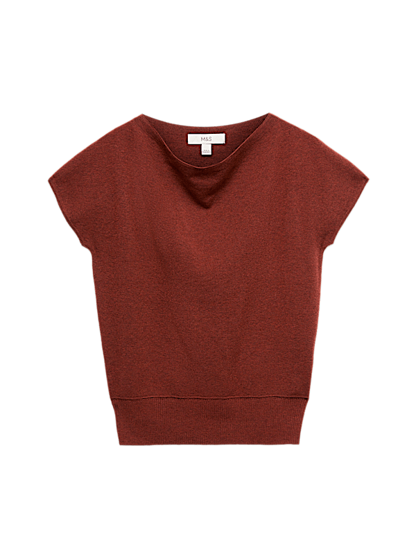 Draped Neck Knitted Top with Wool
