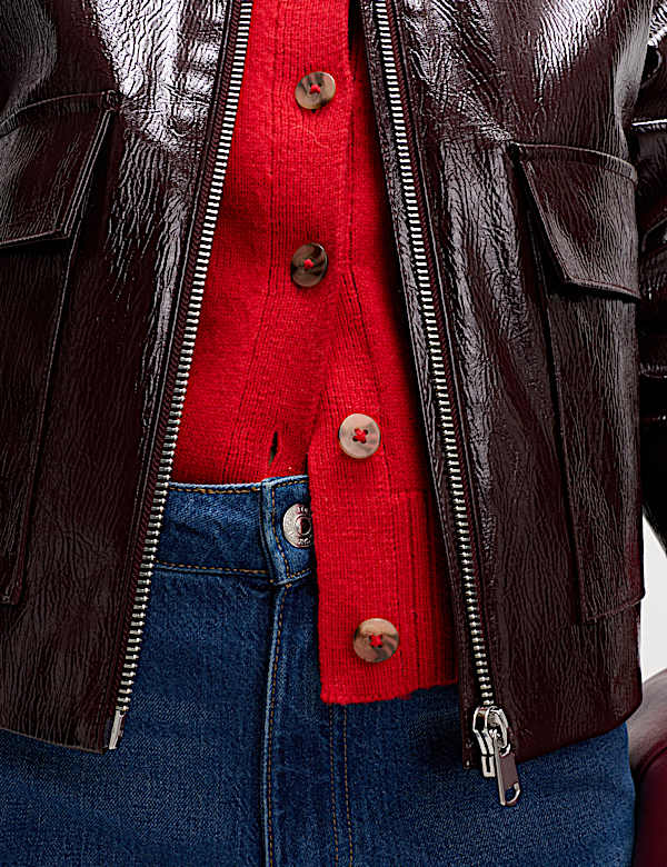 Lambswool Blend Crew Neck Cardigan - AT