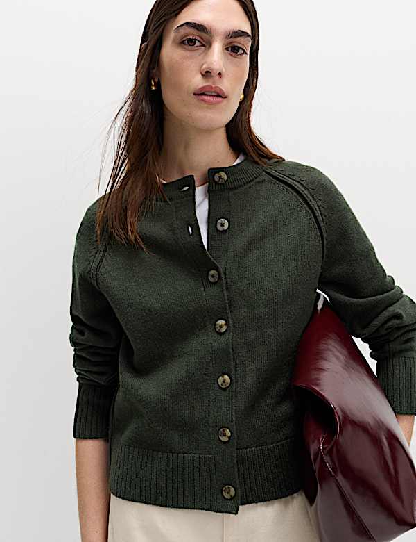 トップス OVY Lamb Wool Crew Neck Cardigan M Lambswool Blend Crew Neck Cardigan | HOLLY | Cardigans | M&S US