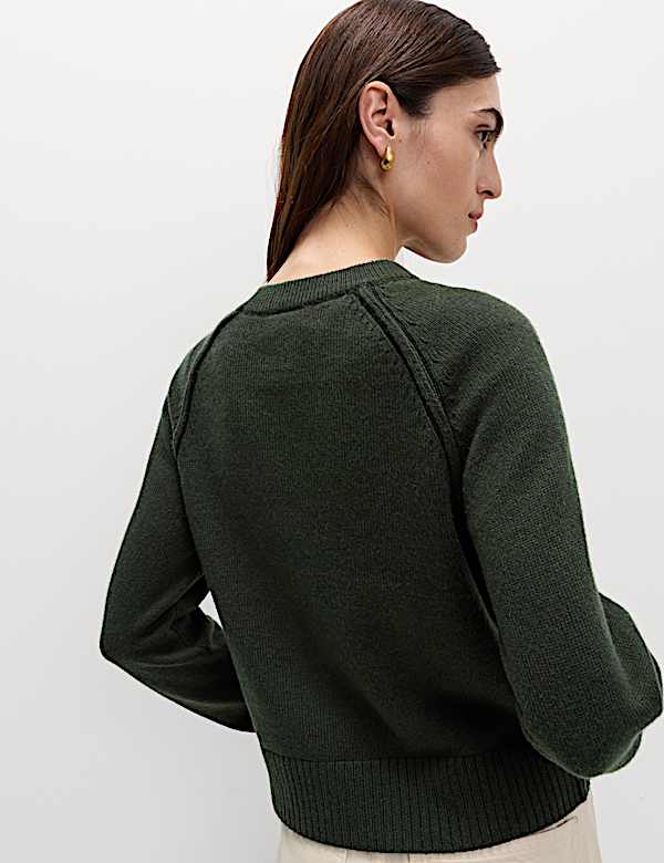 Lambswool Blend Crew Neck Cardigan - HR