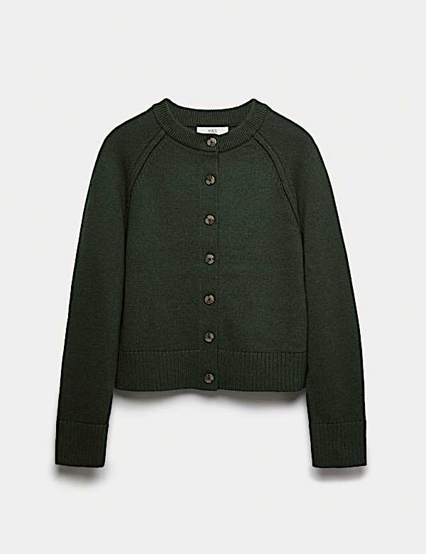 Lambswool Blend Crew Neck Cardigan - HR