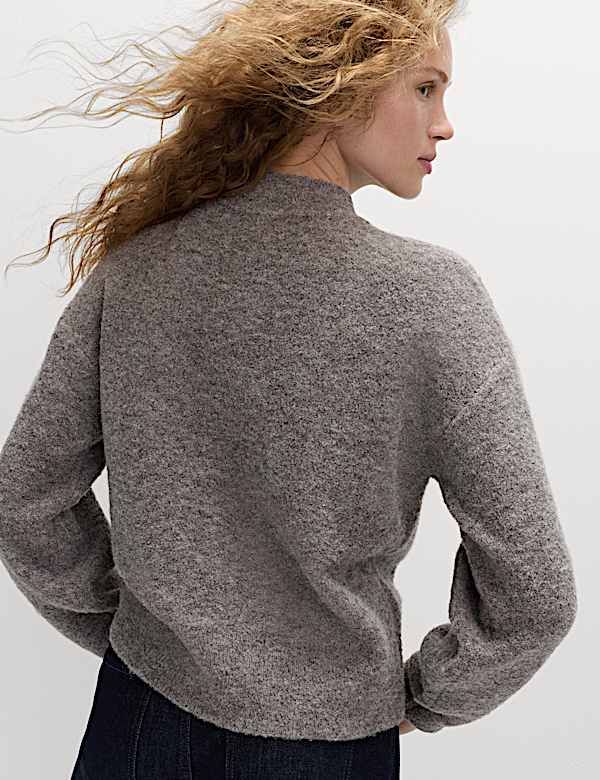 Wool Blend Textured Funnel Neck Jumper - JE