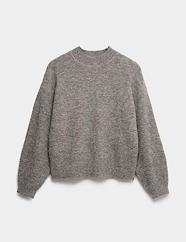 Wool Blend Textured Funnel Neck Jumper - JE