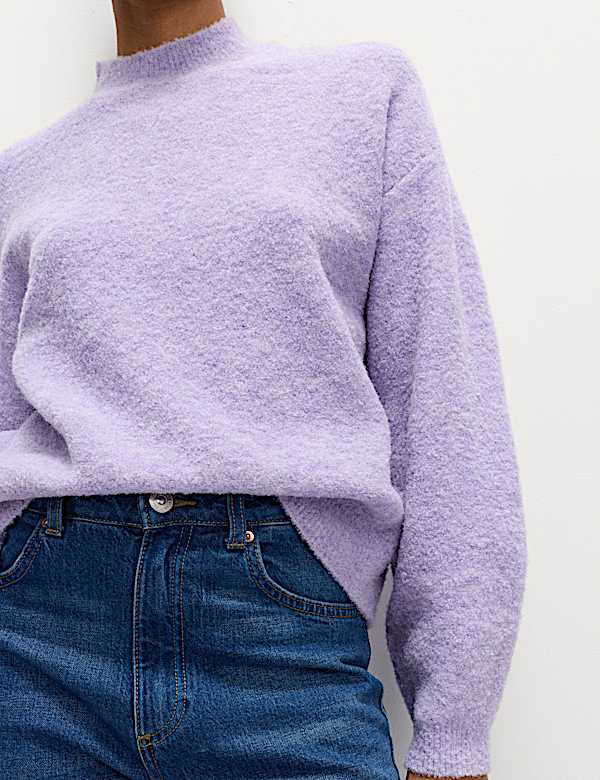 Wool Blend Textured Funnel Neck Jumper - NZ