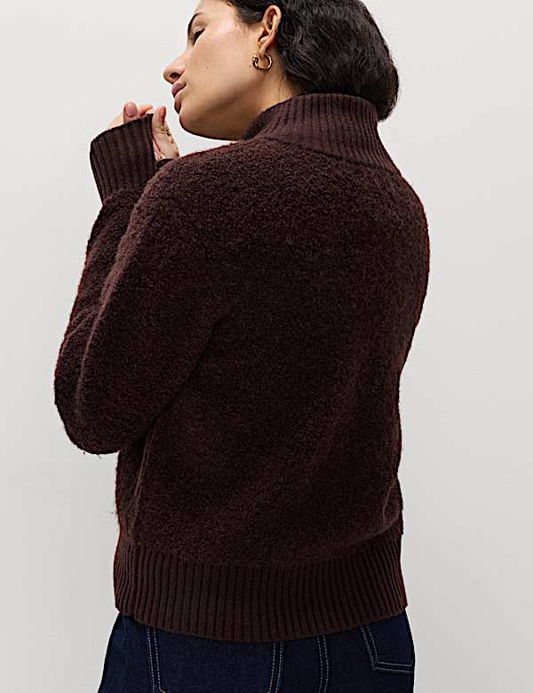 Boucle Funnel Neck Bomber Cardigan with Wool - RO