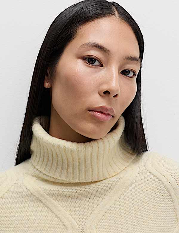 Cable Knit Longline Jumper with Wool - BG