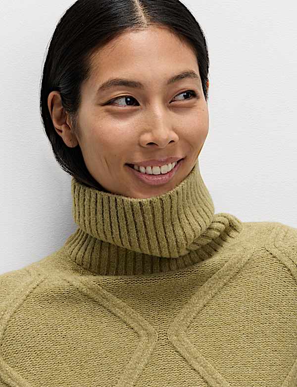 Cable Knit Longline Jumper with Wool - PT